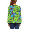 Green Blue Butterfly Pattern Print Women Crewneck Sweatshirt-grizzshop