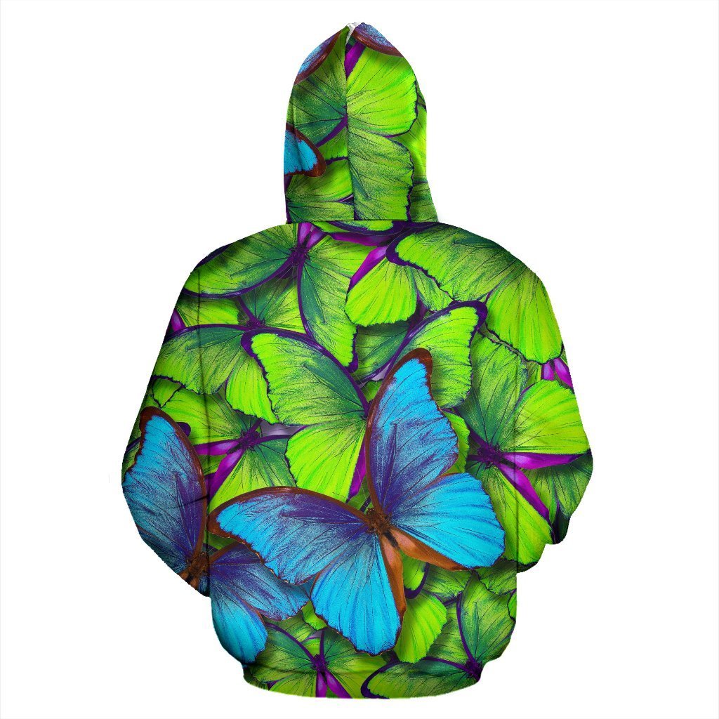 Green Blue Butterfly Pattern Print Women Men Pullover Hoodie-grizzshop