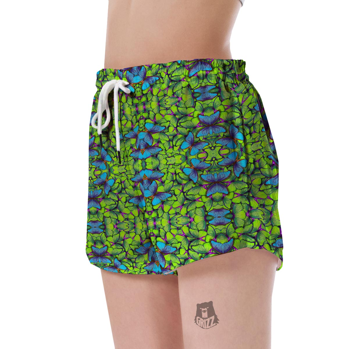Green Blue Butterfly Pattern Print Women's Shorts-grizzshop