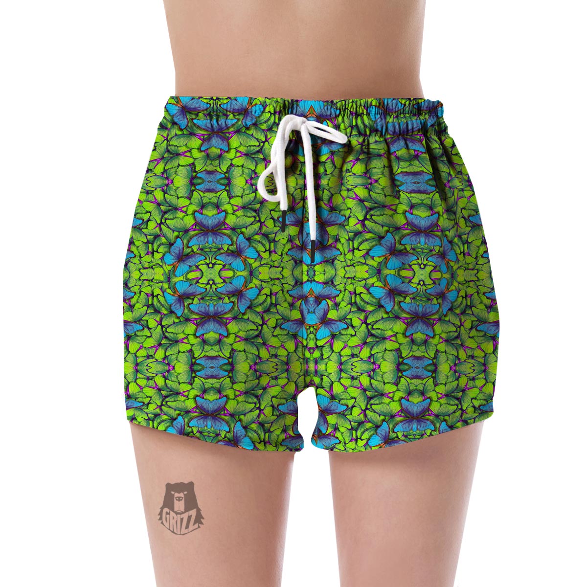 Green Blue Butterfly Pattern Print Women's Shorts-grizzshop