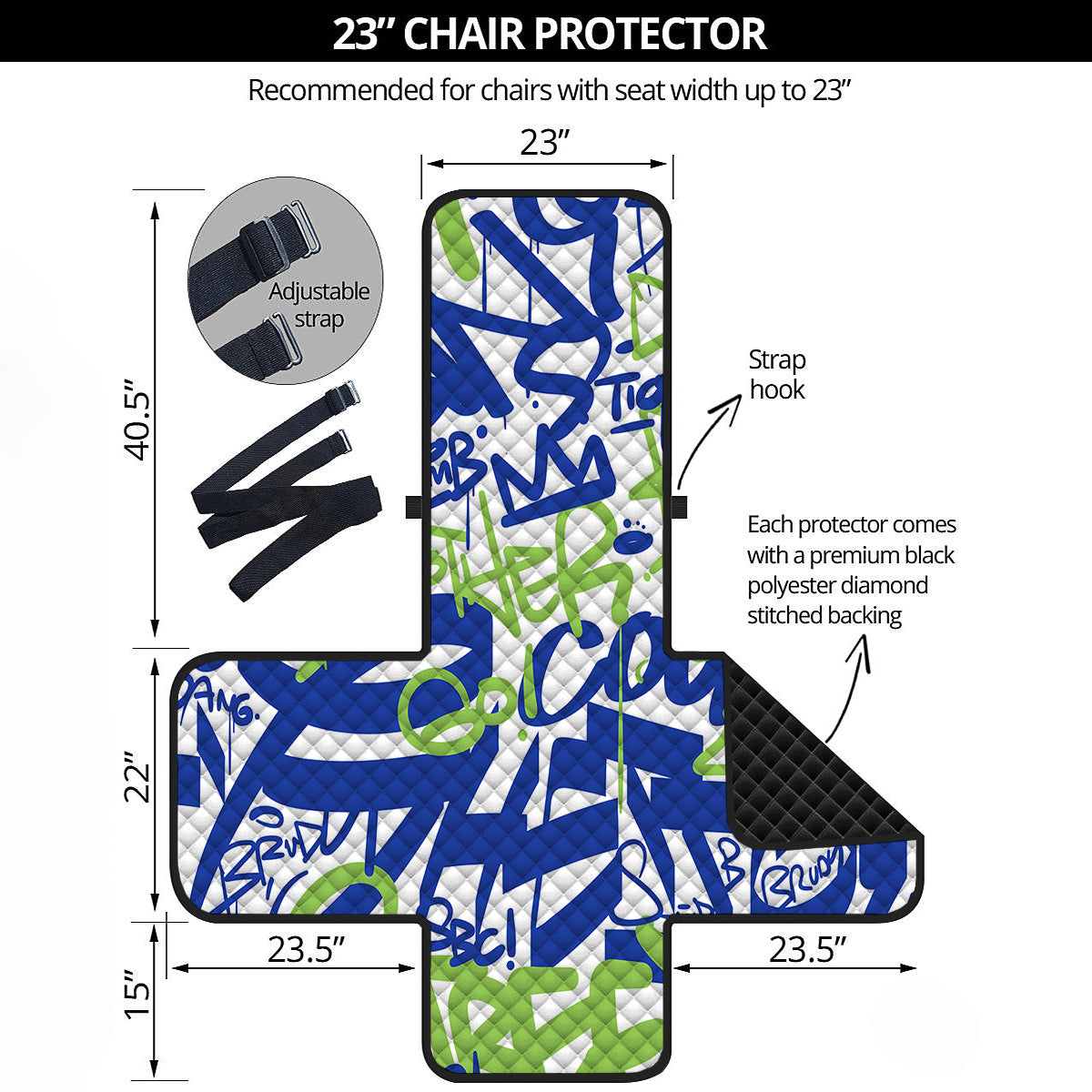 Green Blue Urban Graffiti Text Print Pattern Armchair Protector-grizzshop