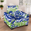 Green Blue Urban Graffiti Text Print Pattern Armchair Slipcover-grizzshop