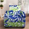 Green Blue Urban Graffiti Text Print Pattern Armchair Slipcover-grizzshop