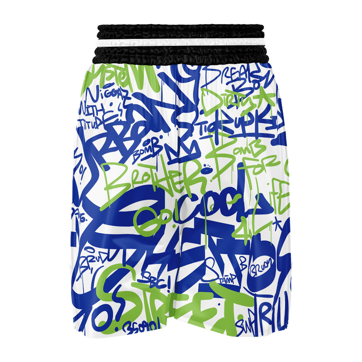 Green Blue Urban Graffiti Text Print Pattern Boxing Shorts-grizzshop