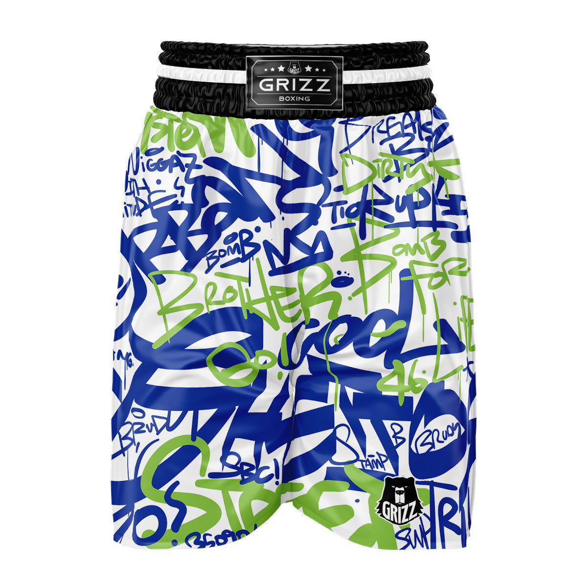 Green Blue Urban Graffiti Text Print Pattern Boxing Shorts-grizzshop