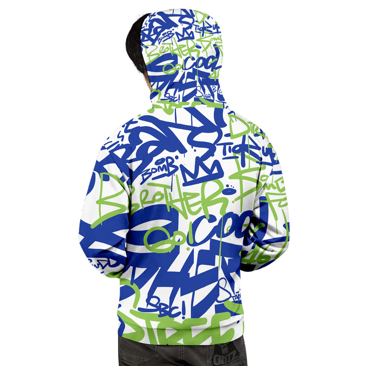 Green Blue Urban Graffiti Text Print Pattern Men's Hoodie-grizzshop