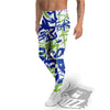 Green Blue Urban Graffiti Text Print Pattern Men's Leggings-grizzshop