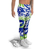 Green Blue Urban Graffiti Text Print Pattern Men's Leggings-grizzshop