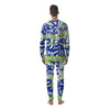 Green Blue Urban Graffiti Text Print Pattern Men's Pajamas-grizzshop