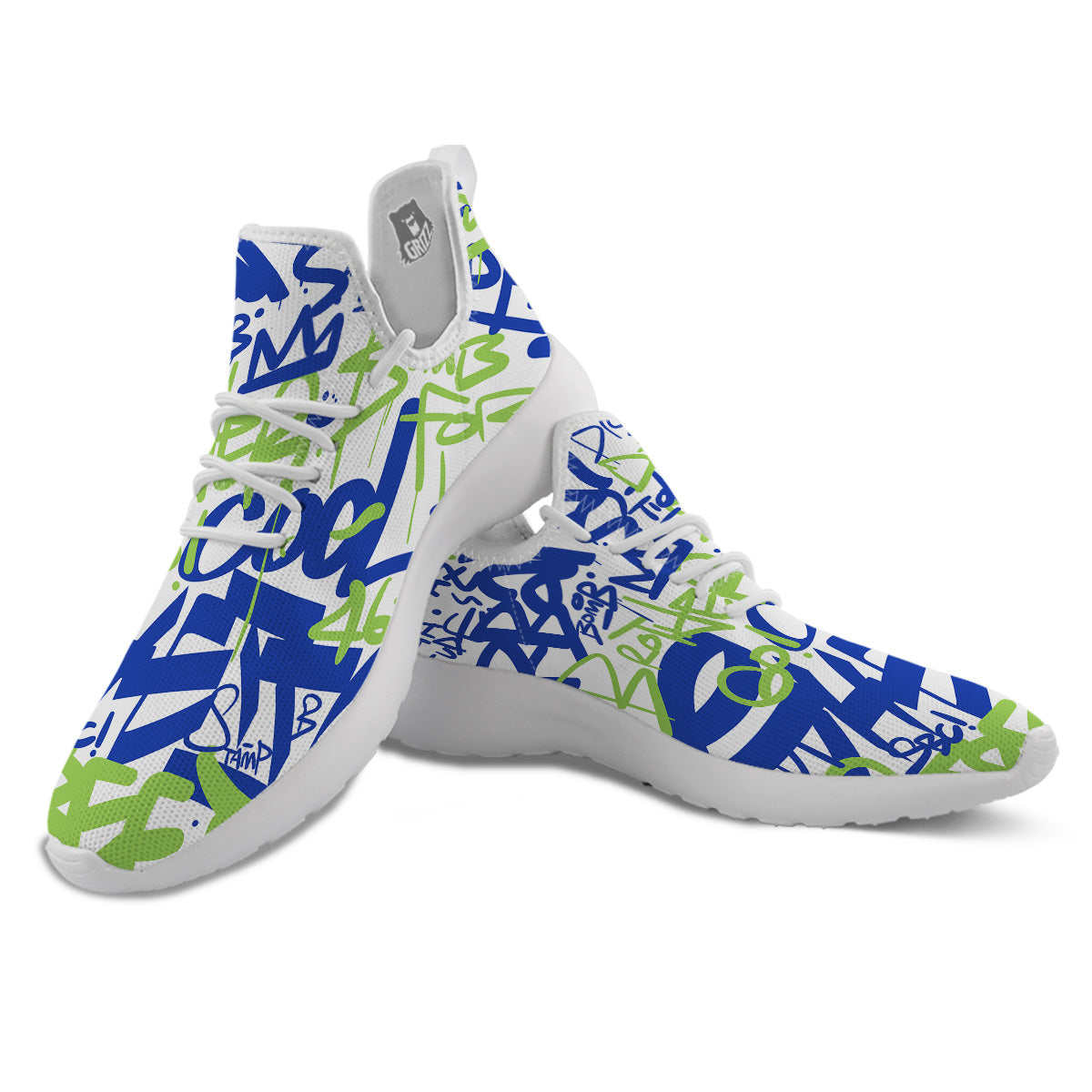 Green Blue Urban Graffiti Text Print Pattern White Athletic Shoes-grizzshop
