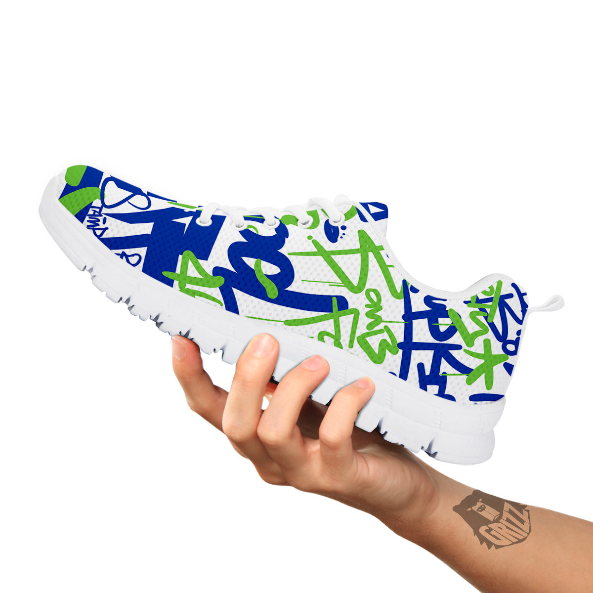 Green Blue Urban Graffiti Text Print Pattern White Sneaker-grizzshop
