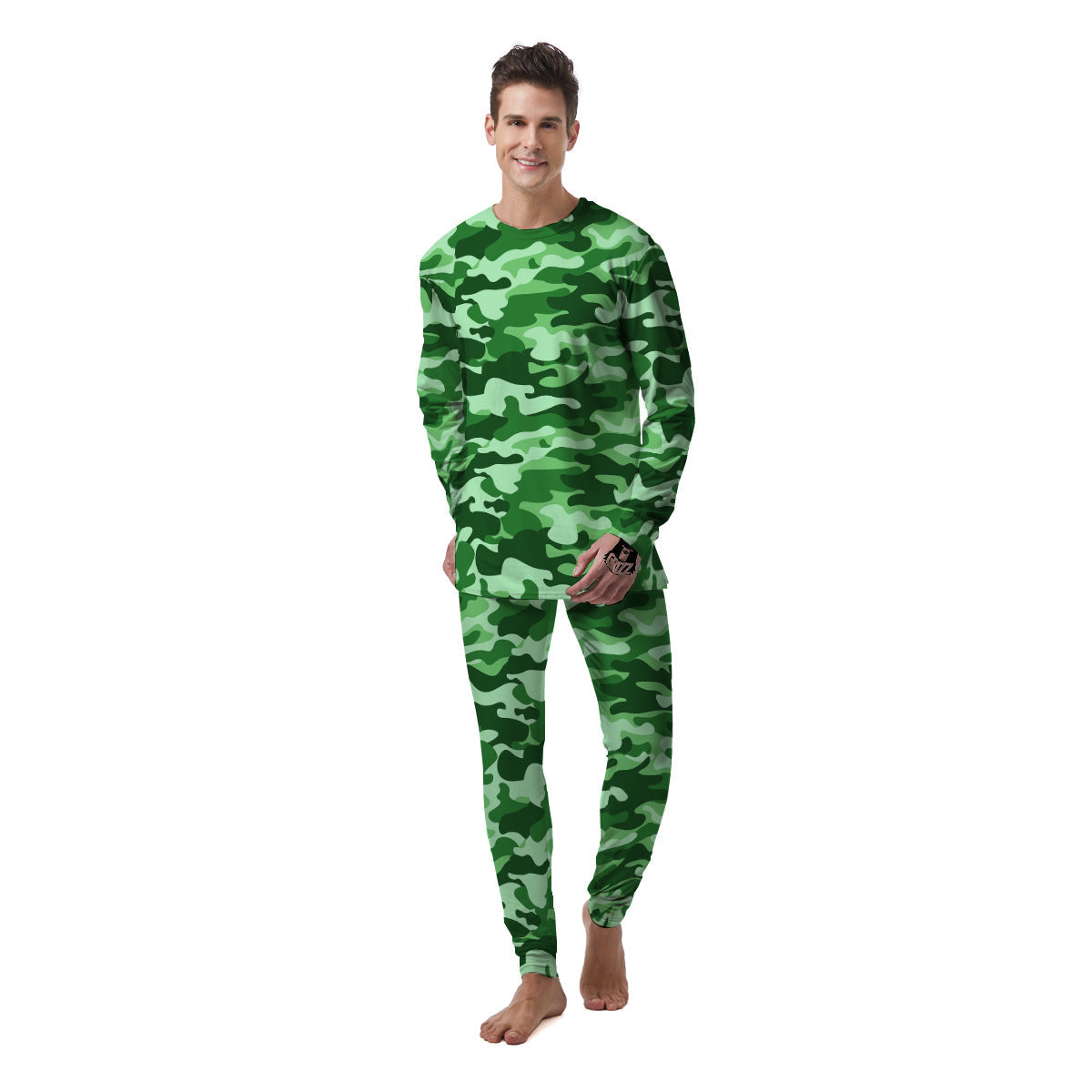 Green Camo And Camouflage Print Men's Pajamas-grizzshop