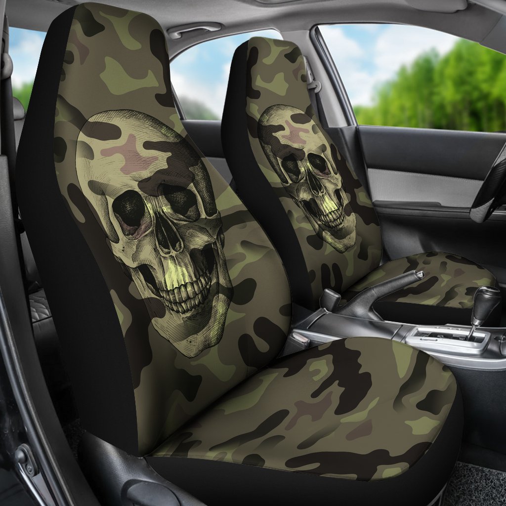 Green Camo Skull Universal Fit Car Seat Covers-grizzshop