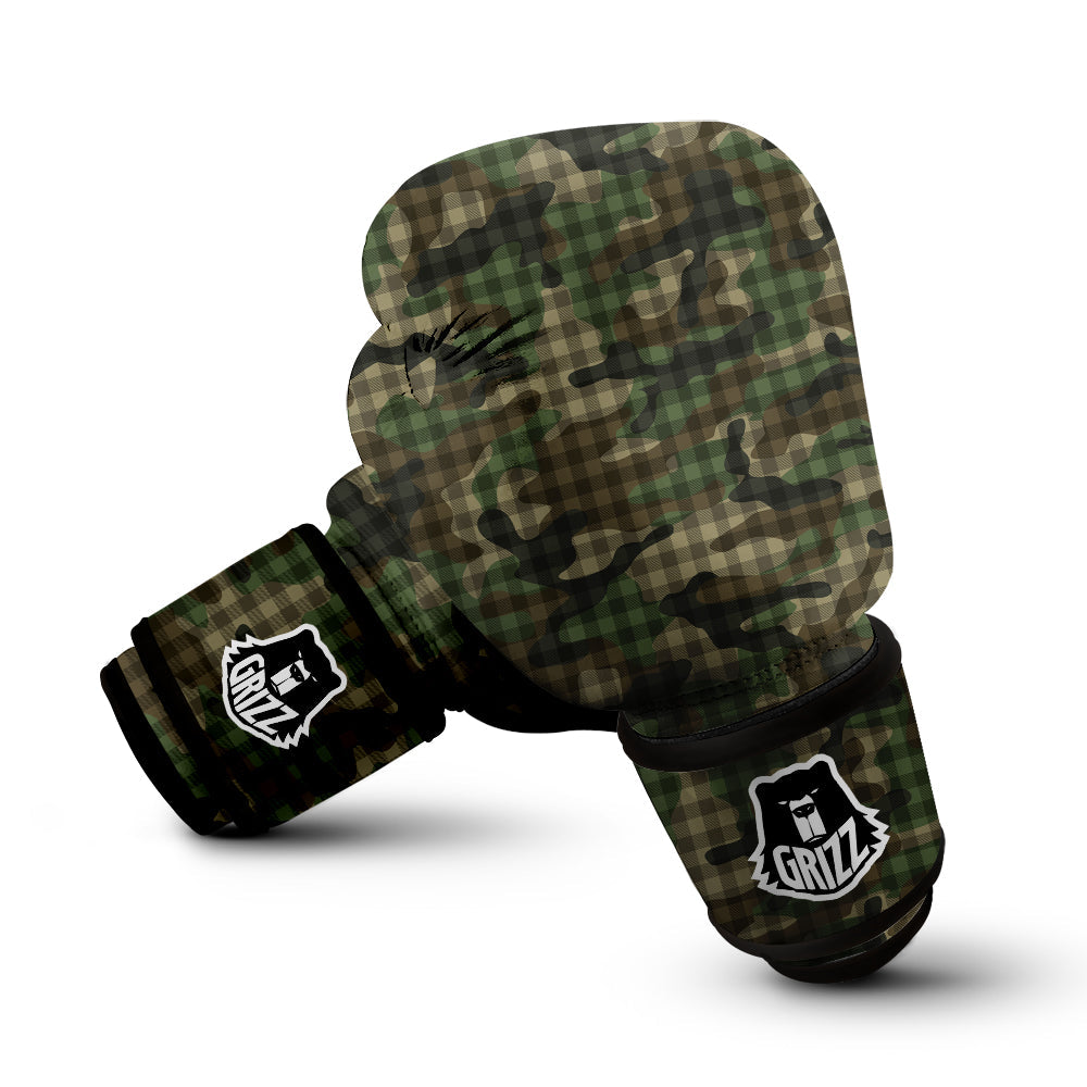 Green Camouflage Army Plaid Print Pattern Boxing Gloves-grizzshop