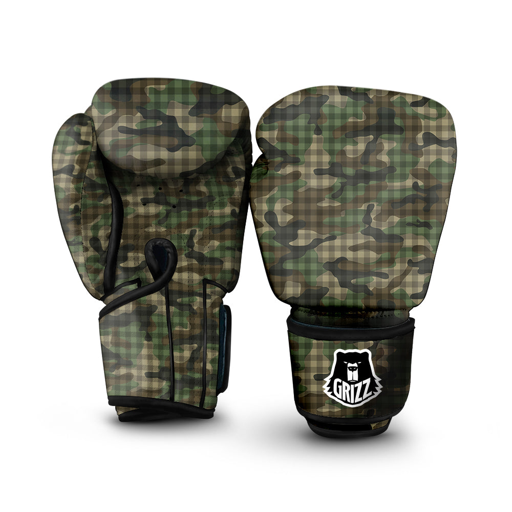Green Camouflage Army Plaid Print Pattern Boxing Gloves-grizzshop