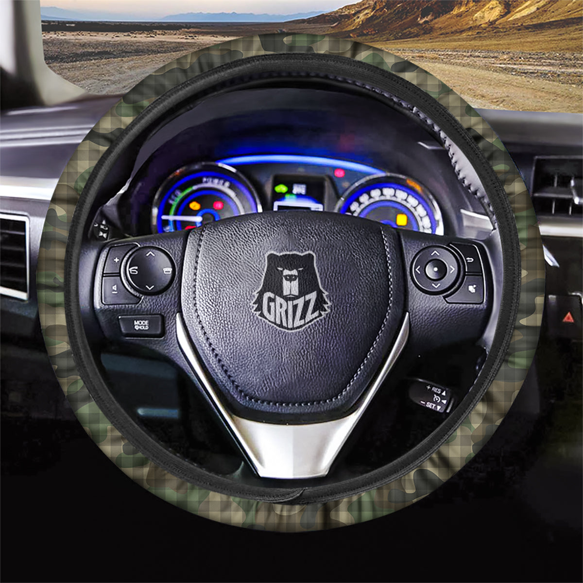 Green Camouflage Army Plaid Print Pattern Car Steering Wheel Cover-grizzshop