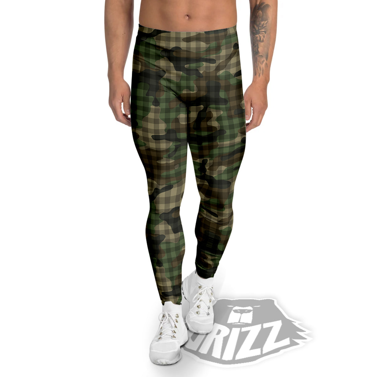 Green Camouflage Army Plaid Print Pattern Men's Leggings-grizzshop