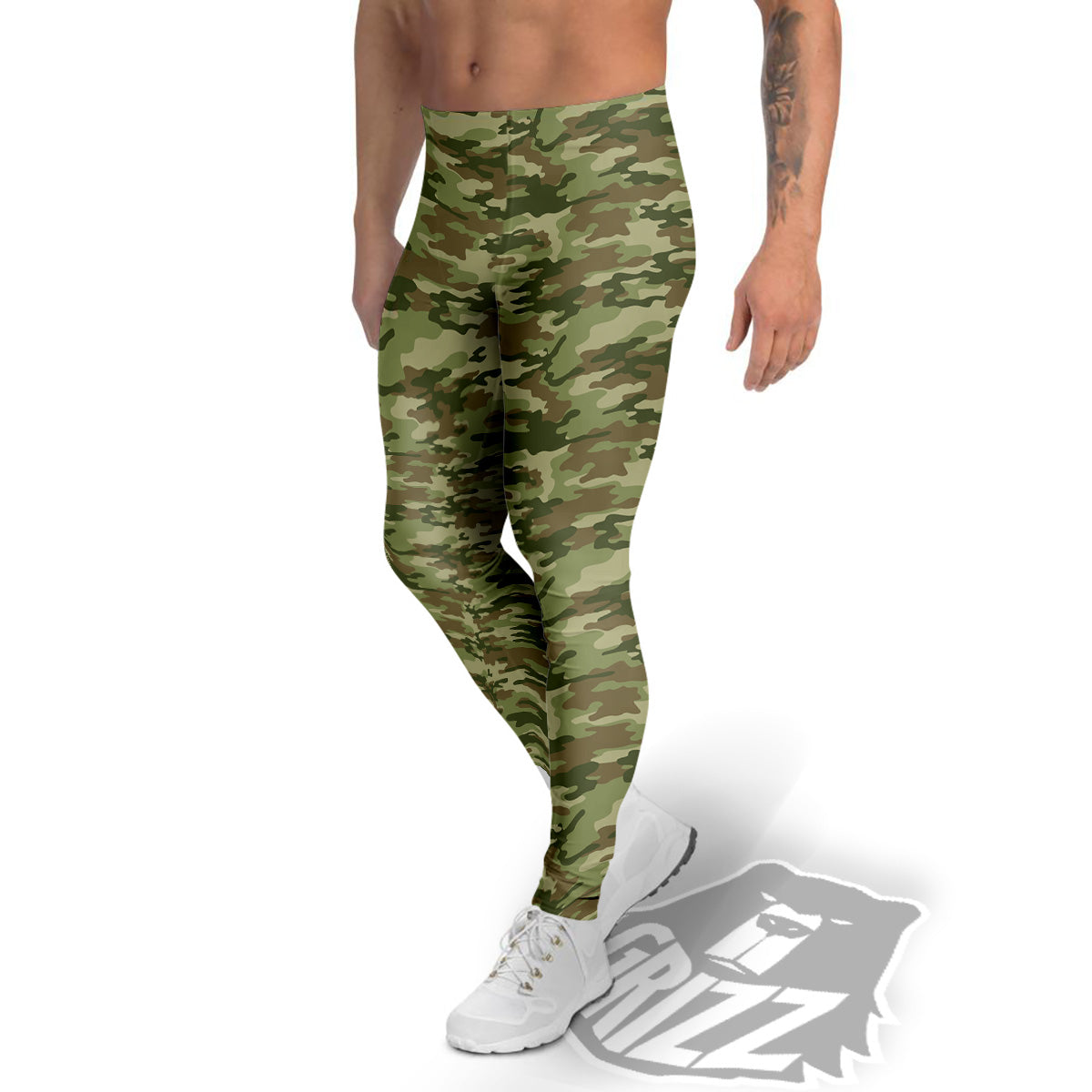 Green Camouflage Brown Print Men's Leggings-grizzshop