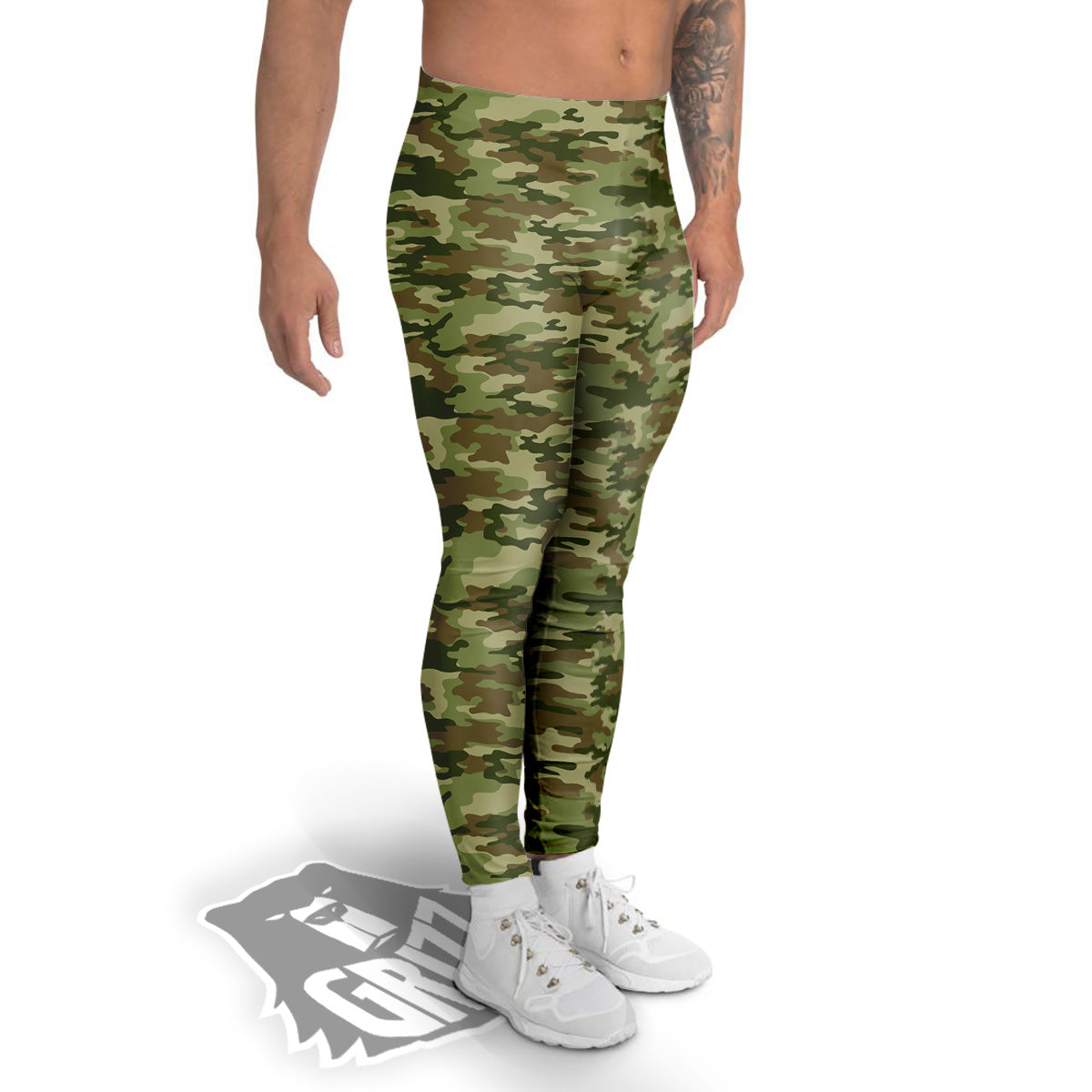 Green Camouflage Brown Print Men's Leggings-grizzshop