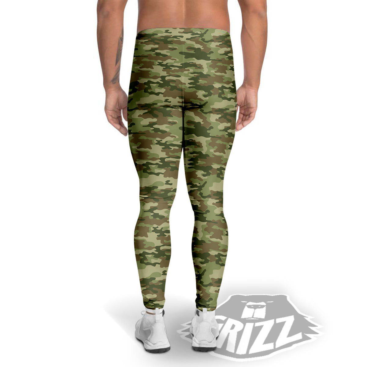 Green Camouflage Brown Print Men's Leggings-grizzshop