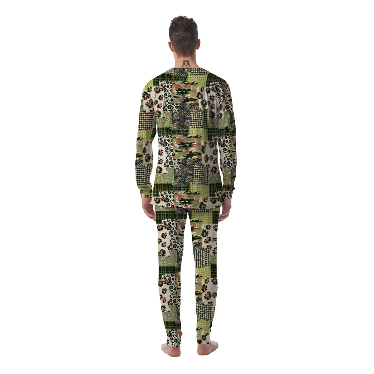 Green Camouflage Tartan Paisley Patchwork Print Pattern Men's Pajamas-grizzshop