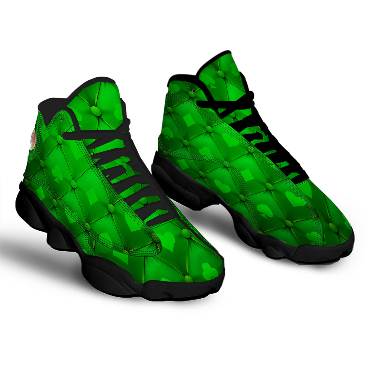 Green Casino Print Pattern Black Basketball Shoes-grizzshop