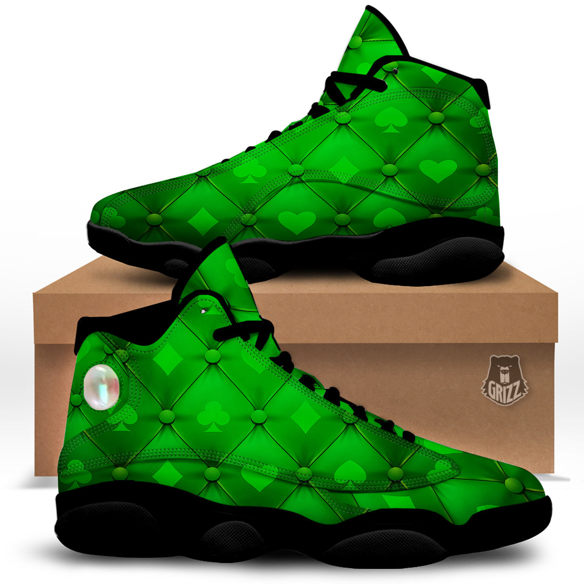 Green Casino Print Pattern Black Basketball Shoes-grizzshop