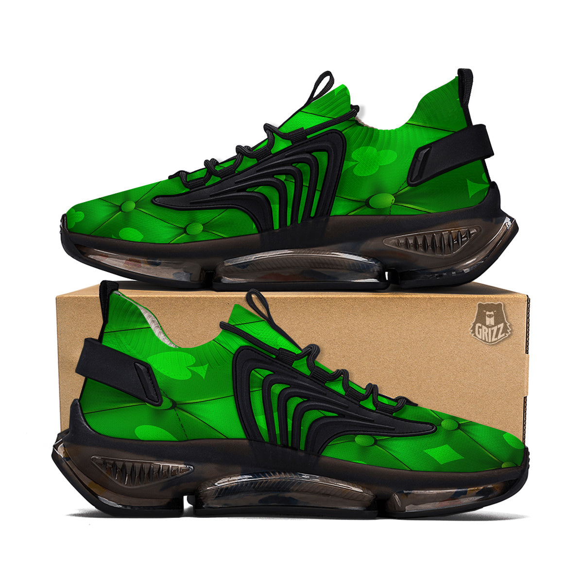 Green Casino Print Pattern Black Gym Shoes-grizzshop