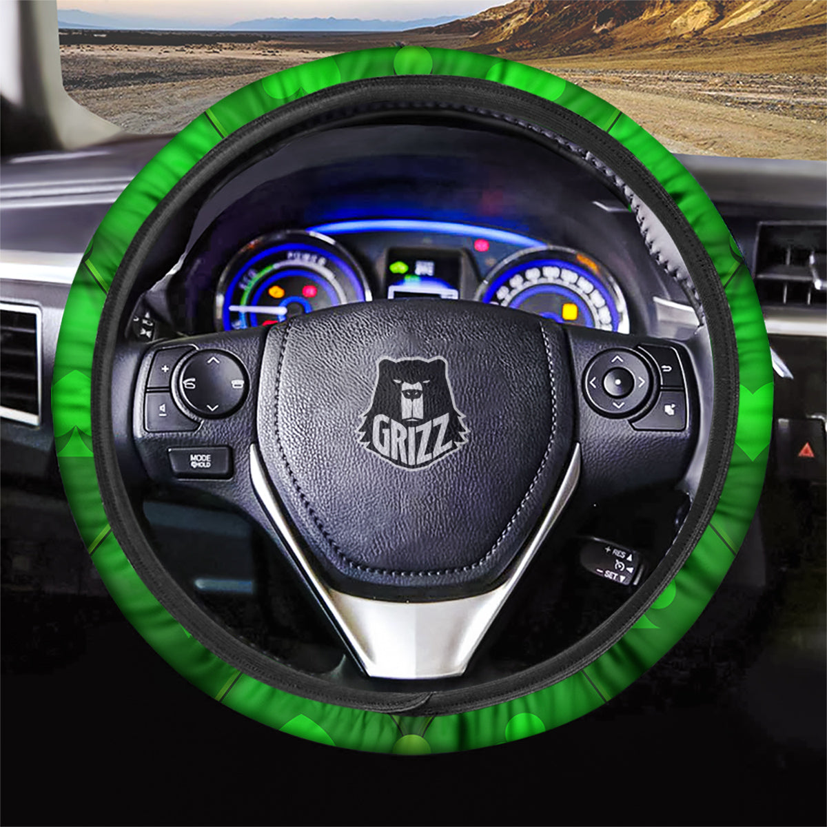 Green Casino Print Pattern Car Steering Wheel Cover-grizzshop