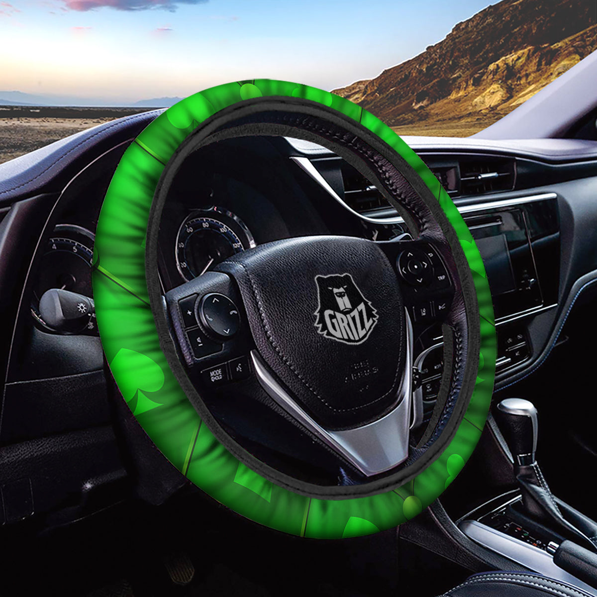 Green Casino Print Pattern Car Steering Wheel Cover-grizzshop