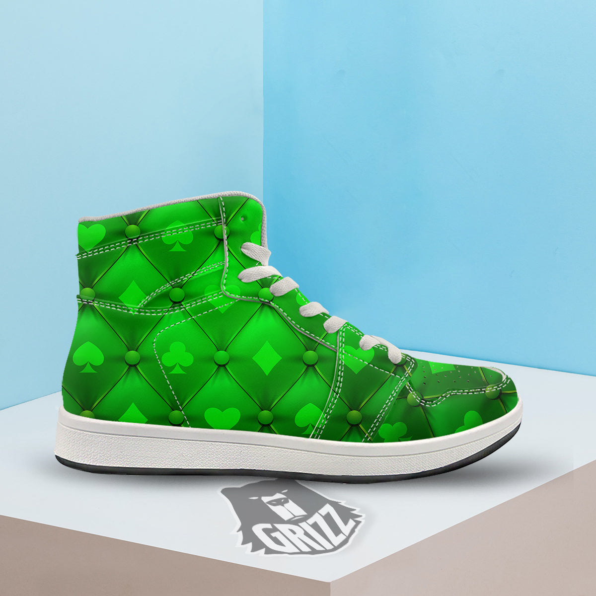 Green Casino Print Pattern High Top Sneakers-grizzshop