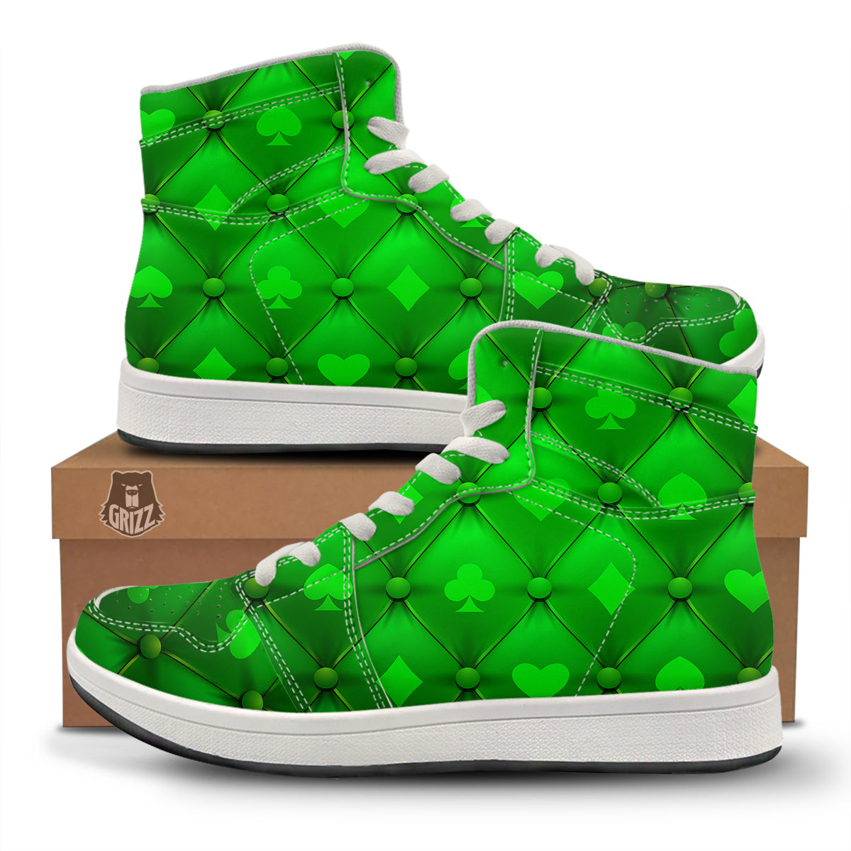 Green Casino Print Pattern High Top Sneakers-grizzshop