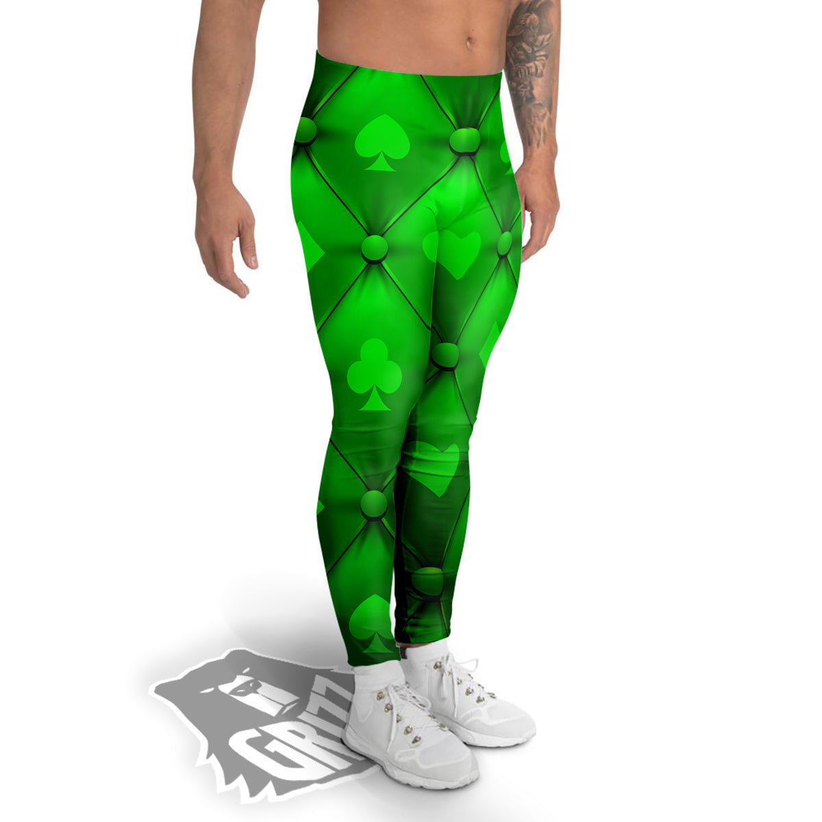 Green Casino Print Pattern Men's Leggings-grizzshop