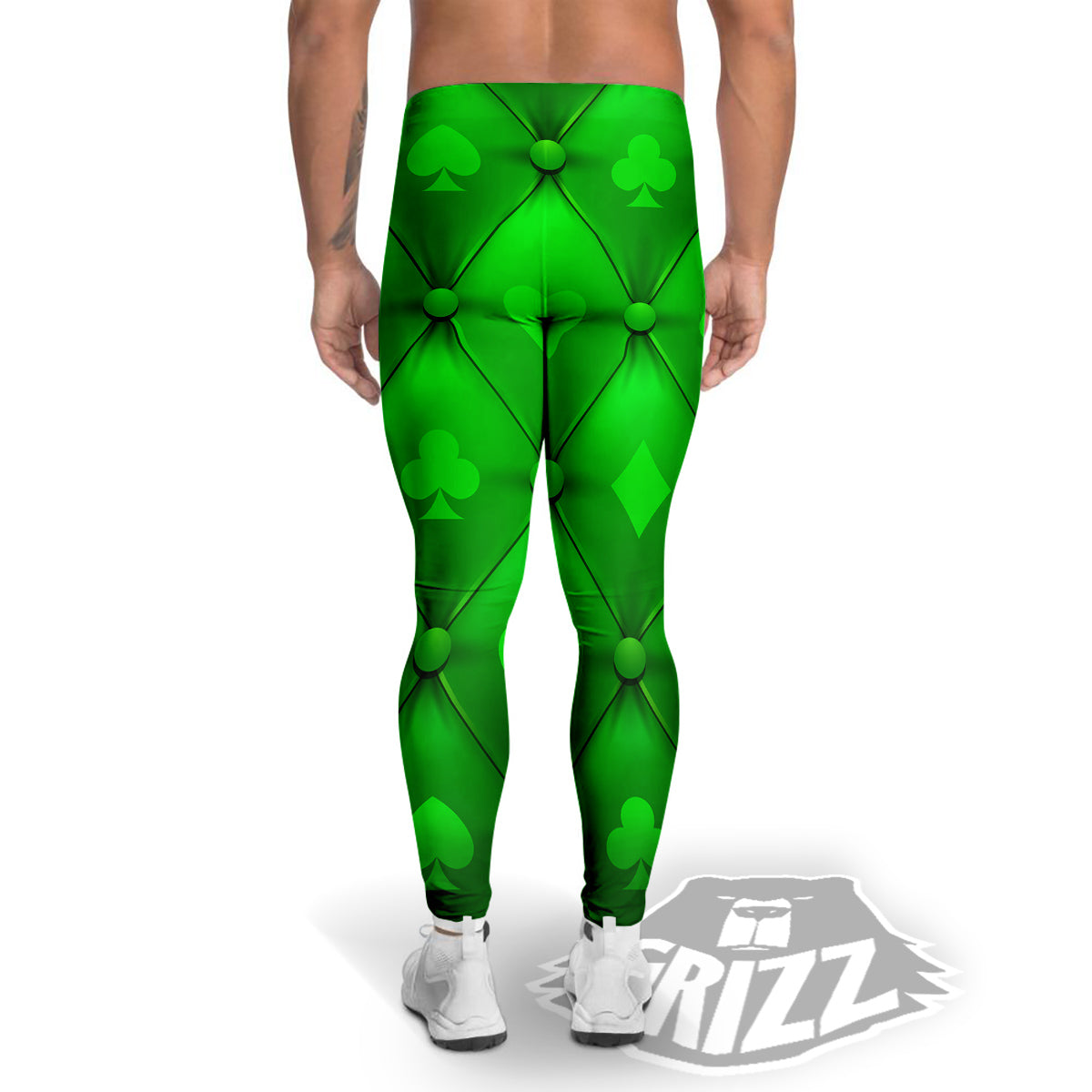 Green Casino Print Pattern Men's Leggings-grizzshop