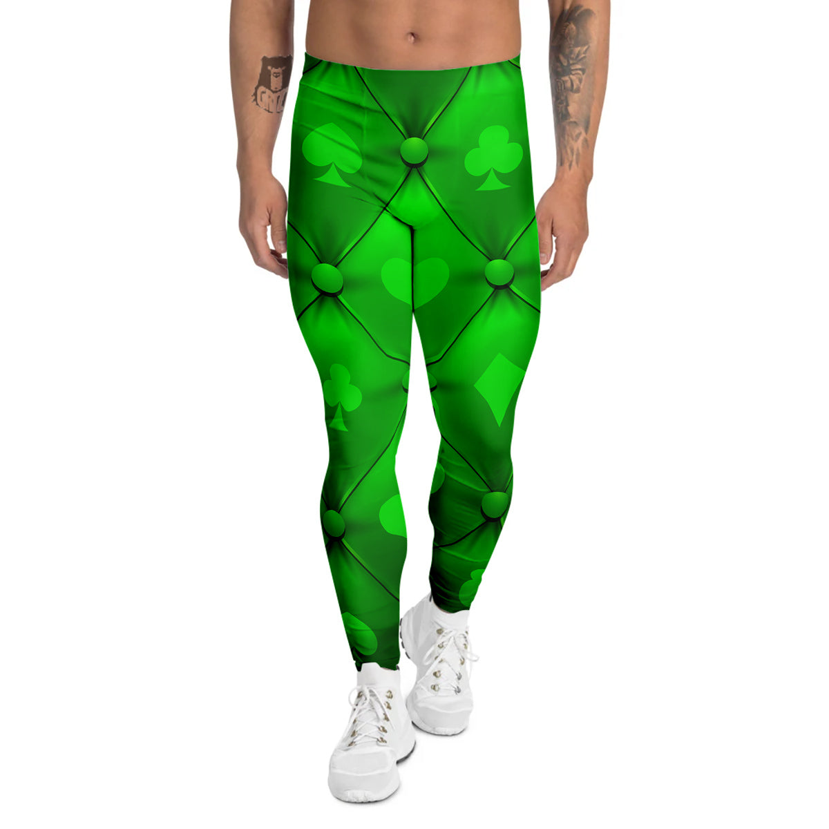 Green Casino Print Pattern Men's Leggings-grizzshop