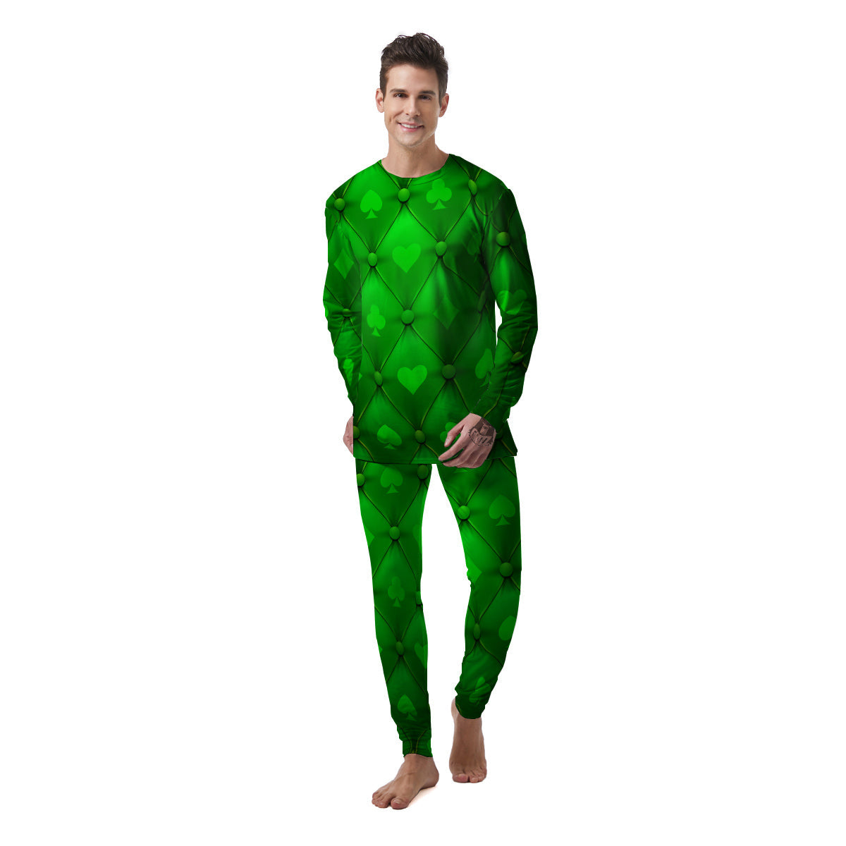 Green Casino Print Pattern Men's Pajamas-grizzshop