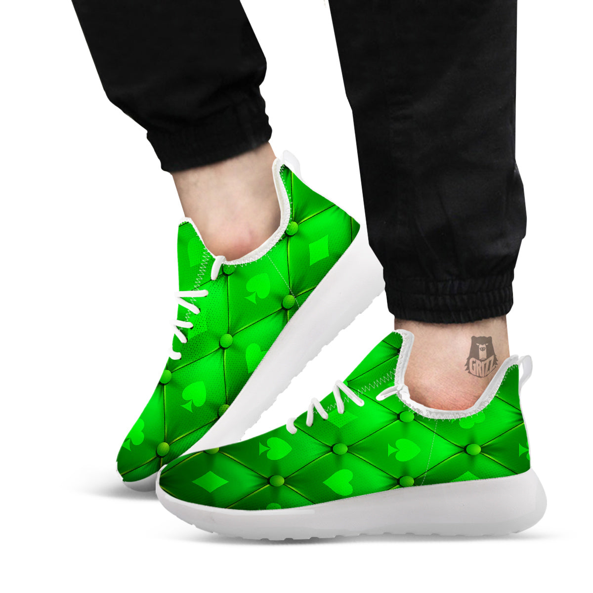 Green Casino Print Pattern White Athletic Shoes-grizzshop