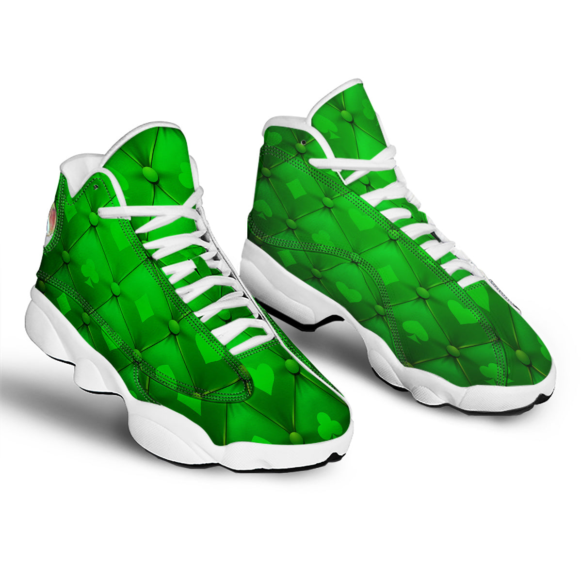 Green Casino Print Pattern White Basketball Shoes-grizzshop