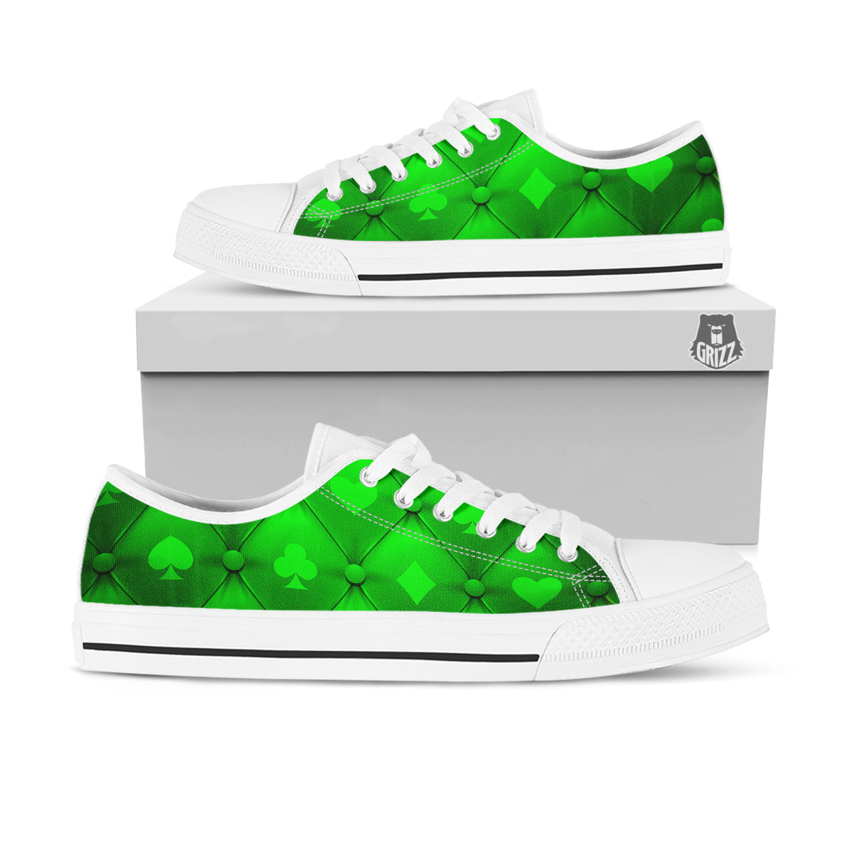 Green Casino Print Pattern White Low Top Shoes-grizzshop