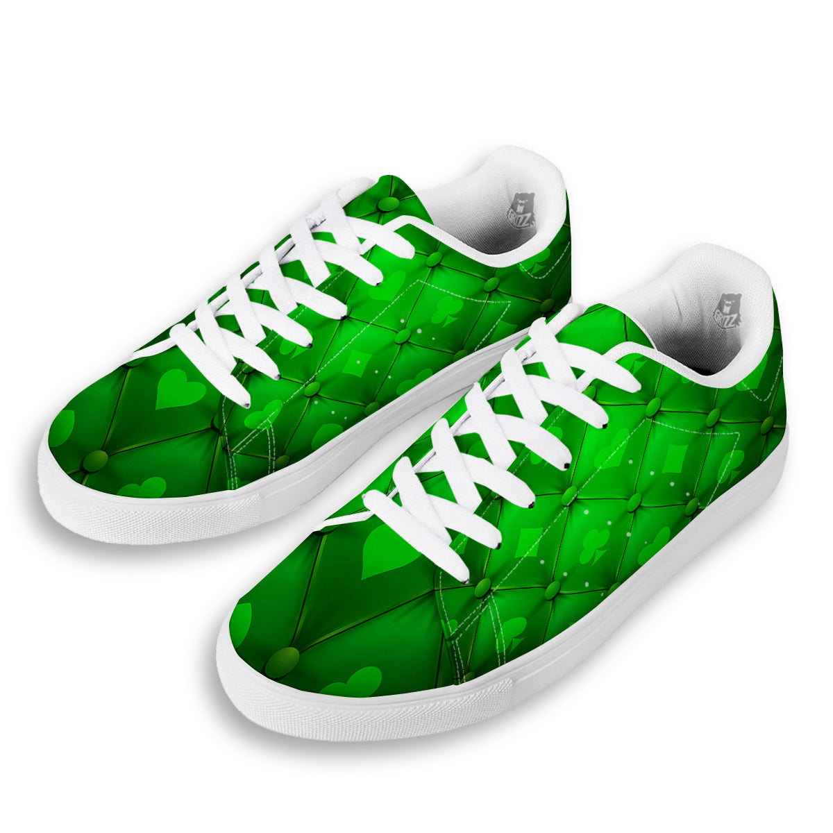 Green Casino Print Pattern White Low Top Sneakers-grizzshop