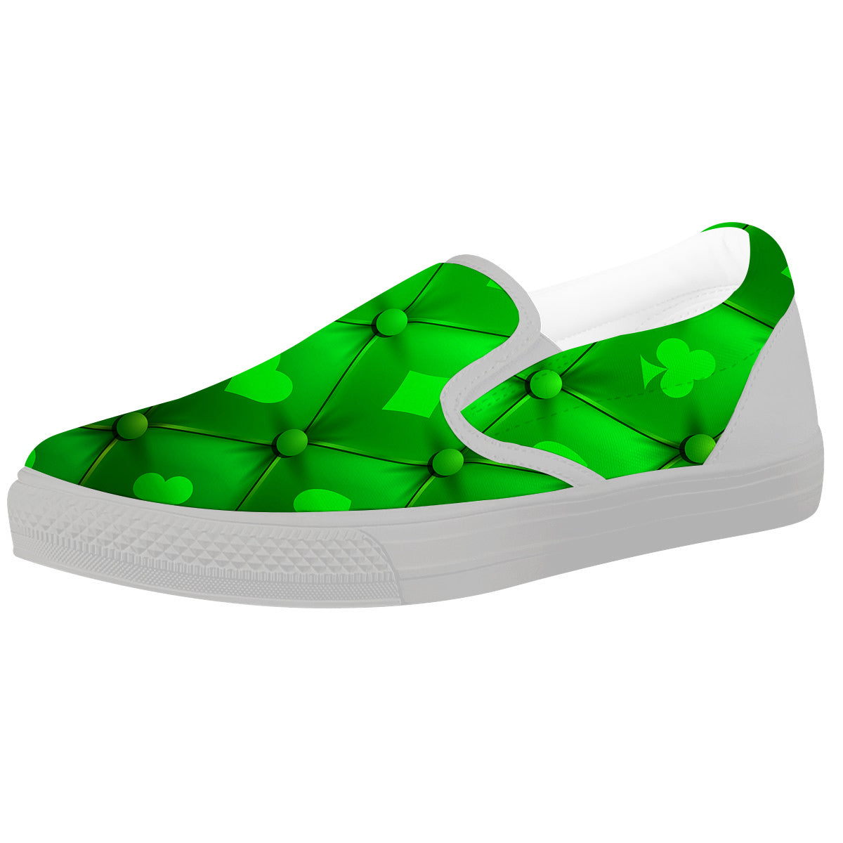 Green Casino Print Pattern White Slip On Shoes-grizzshop