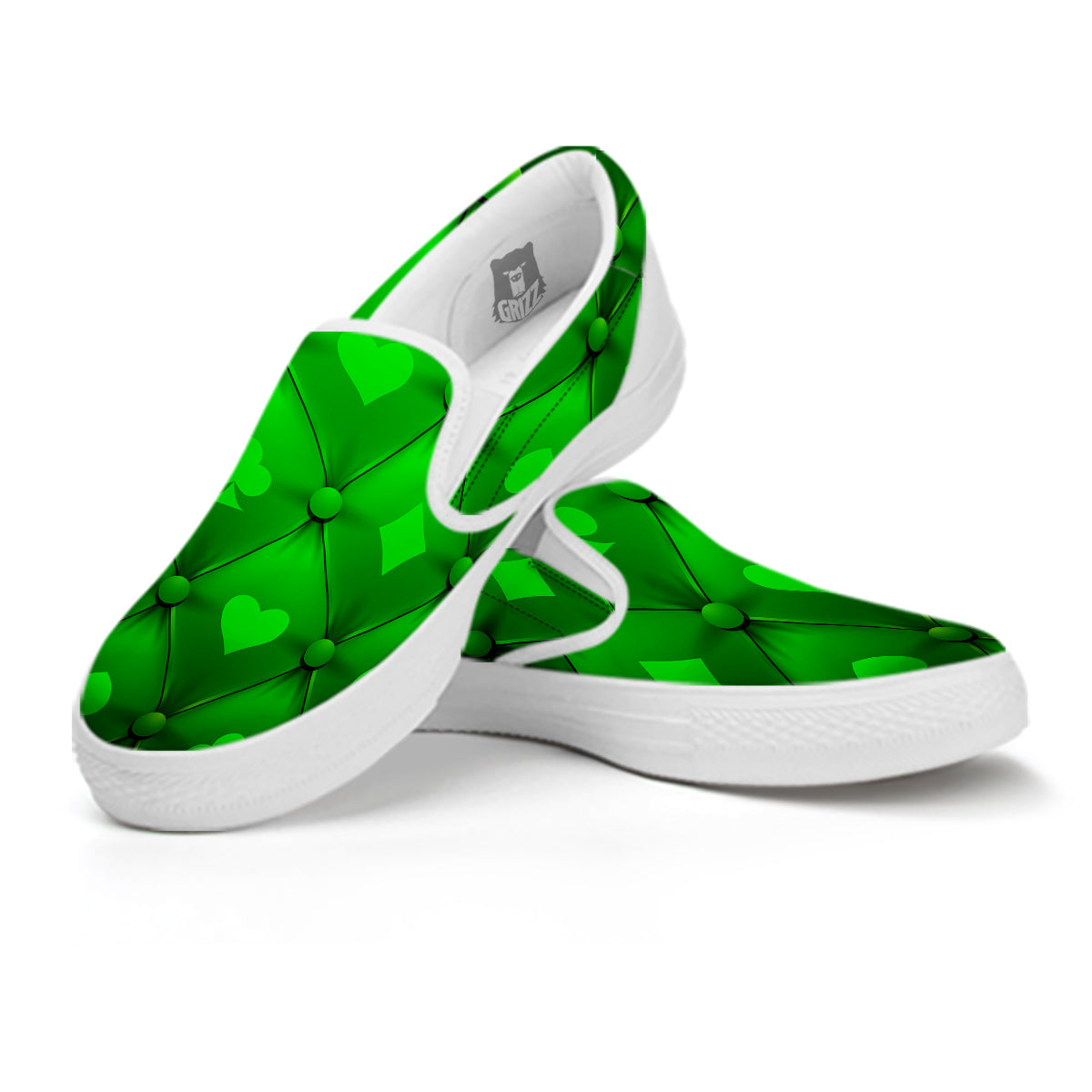 Green Casino Print Pattern White Slip On Shoes-grizzshop