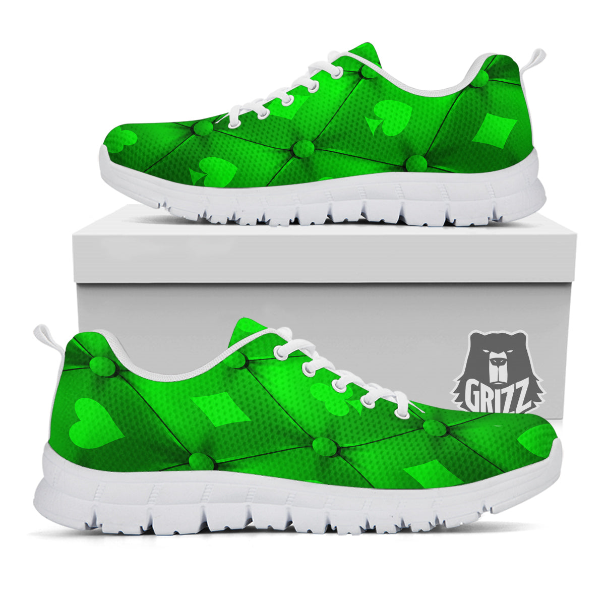Green Casino Print Pattern White Sneaker-grizzshop