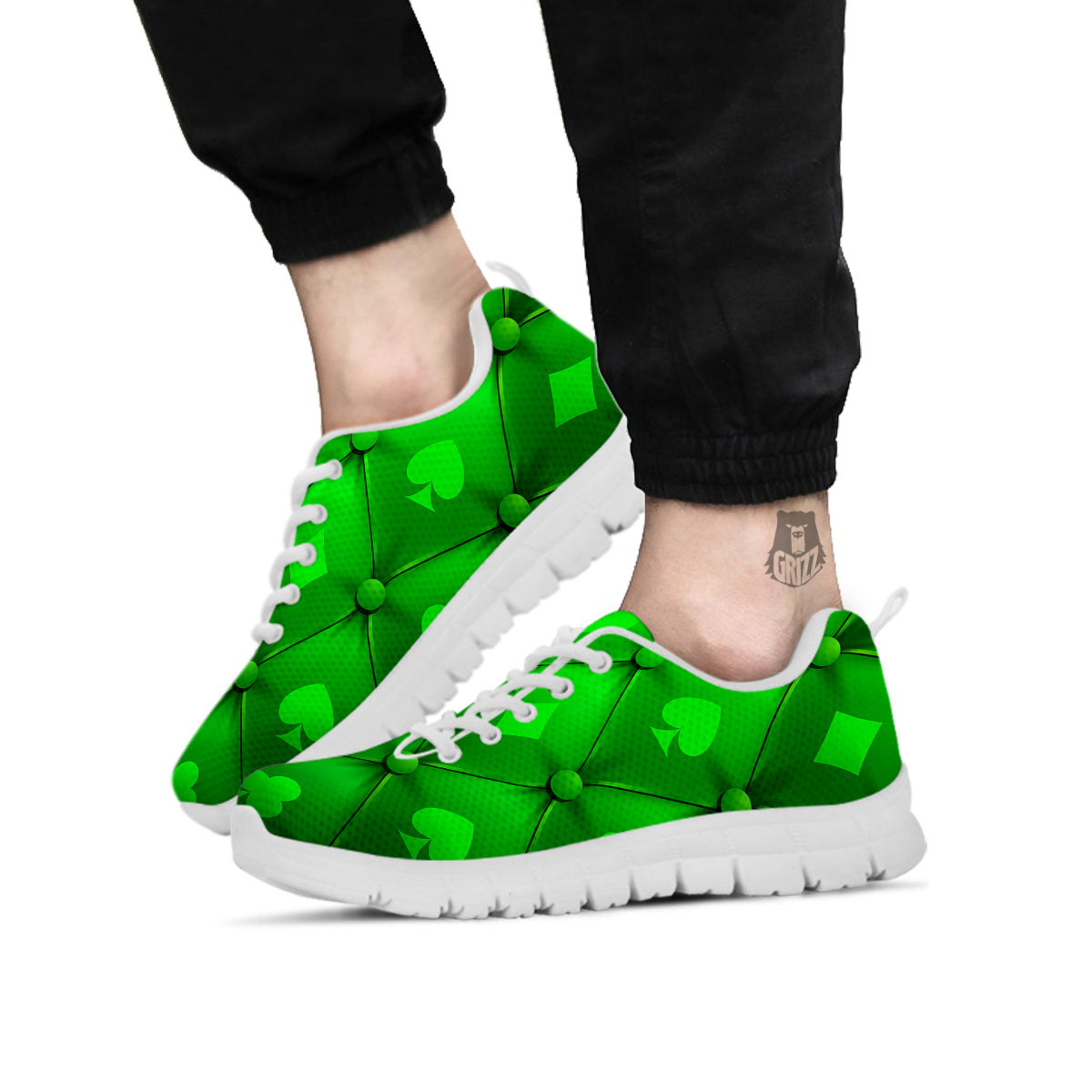 Green Casino Print Pattern White Sneaker-grizzshop