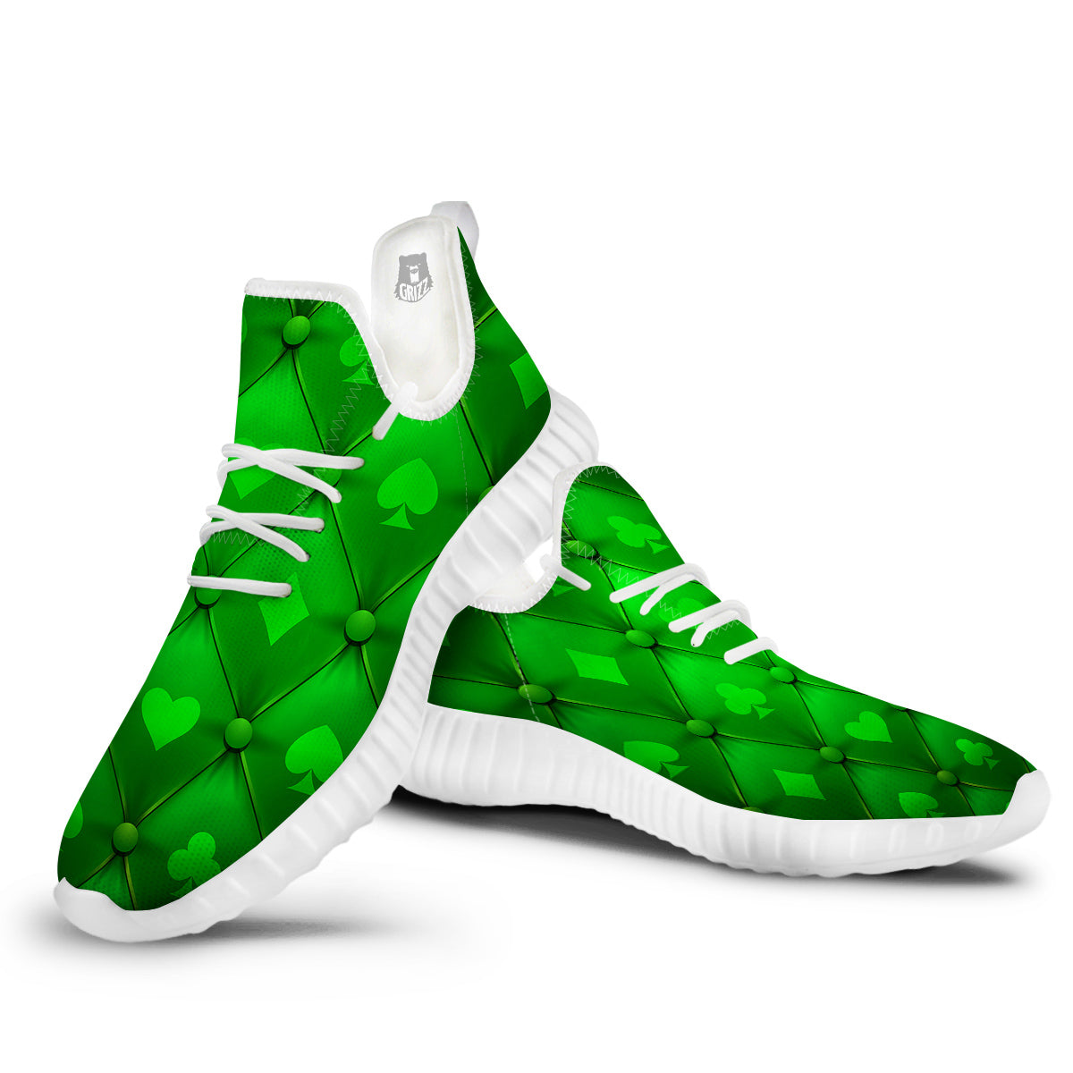 Green Casino Print Pattern White Walking Shoes-grizzshop