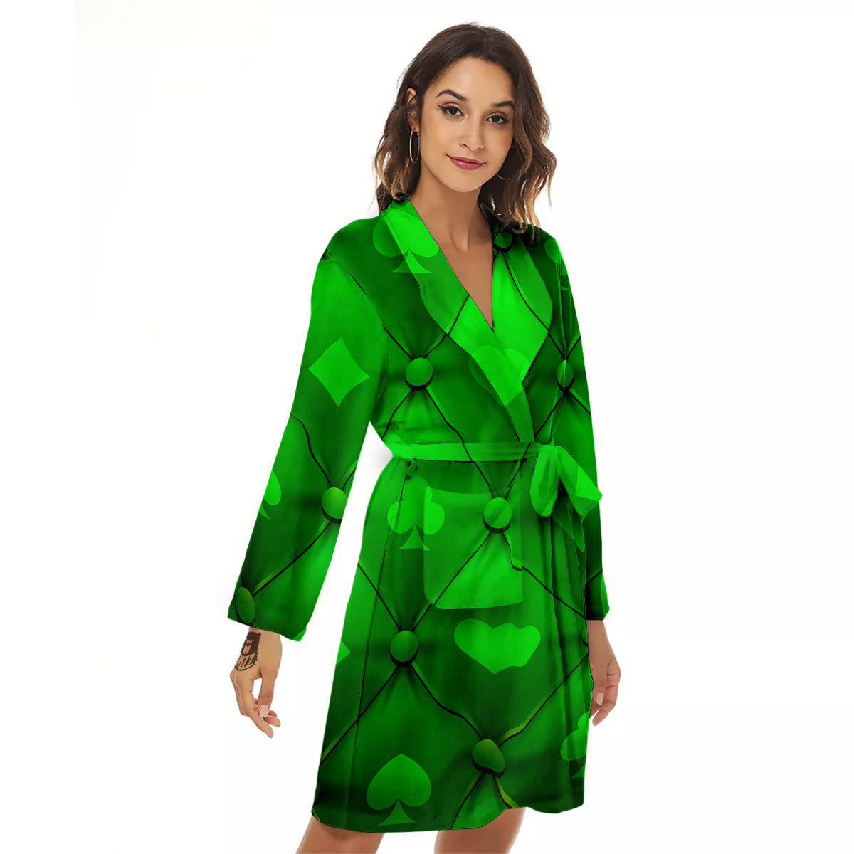 Green Casino Print Pattern Women's Robe-grizzshop