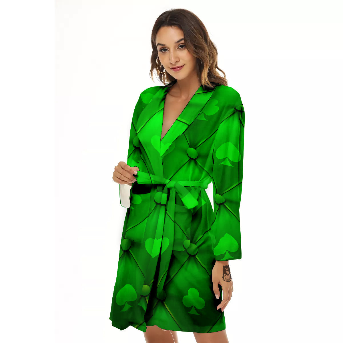 Green Casino Print Pattern Women's Robe-grizzshop