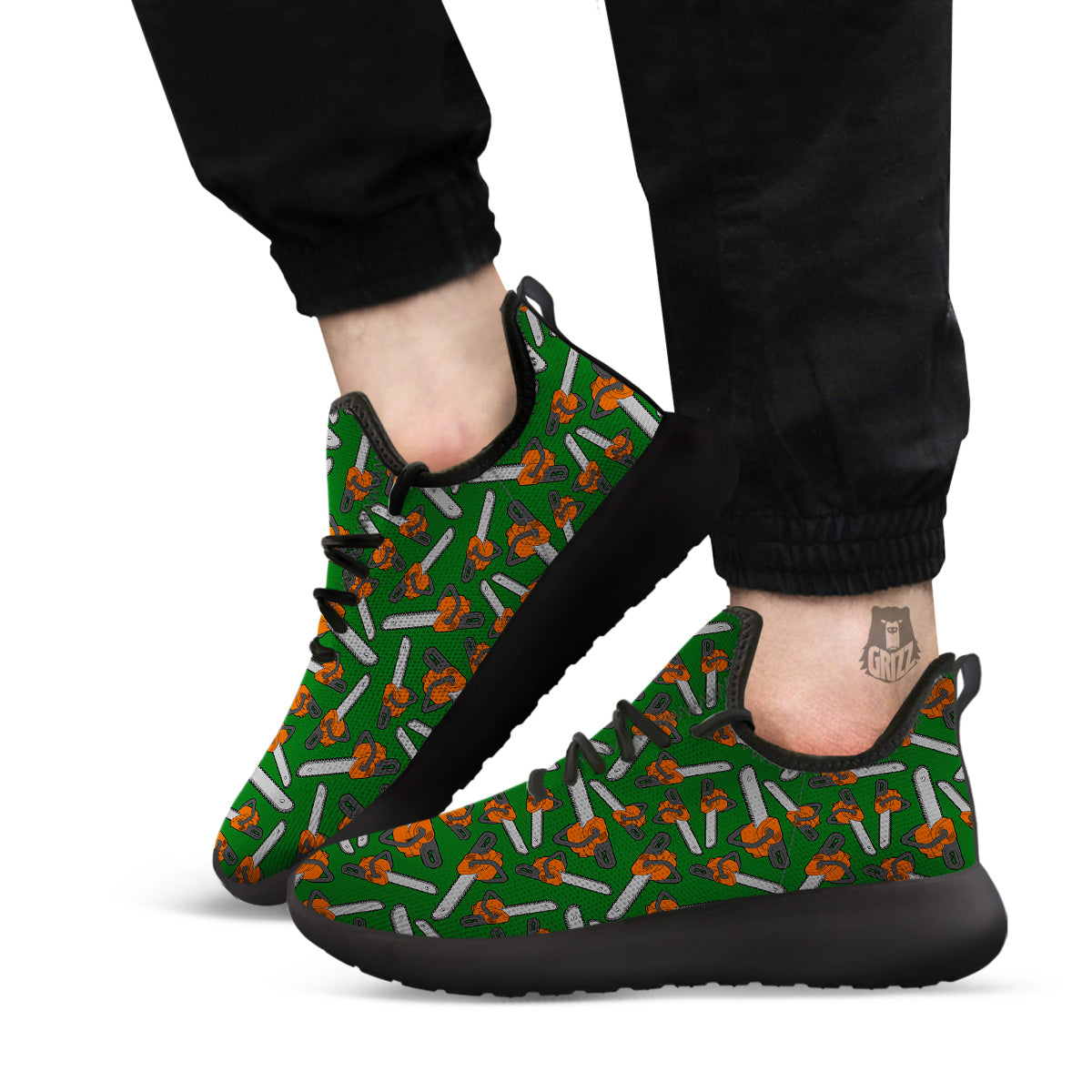 Green Chainsaw Print Pattern Black Athletic Shoes-grizzshop