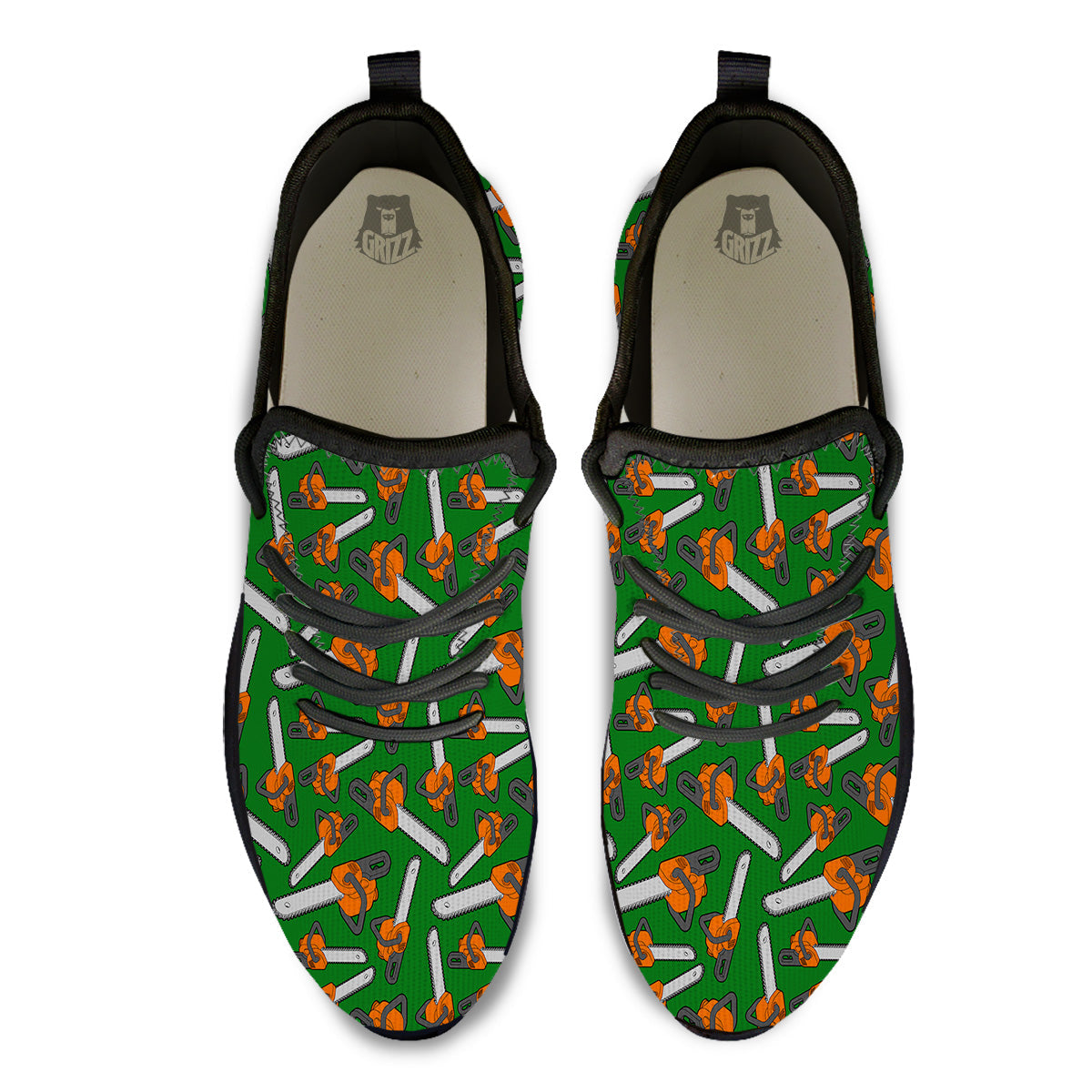 Green Chainsaw Print Pattern Black Athletic Shoes-grizzshop