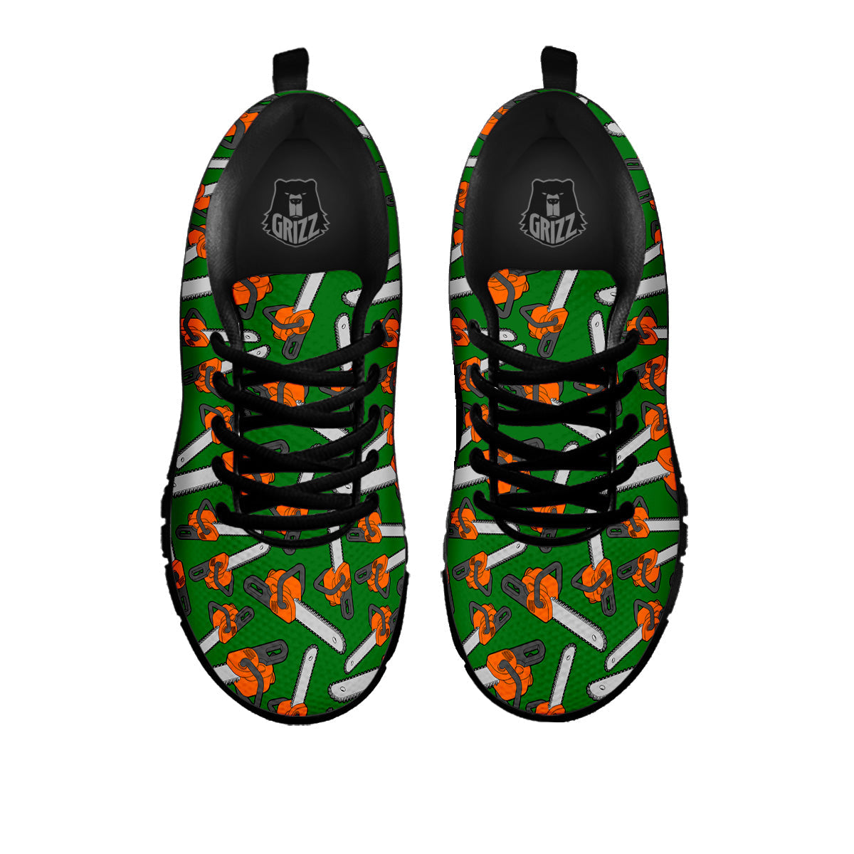 Green Chainsaw Print Pattern Black Sneaker-grizzshop